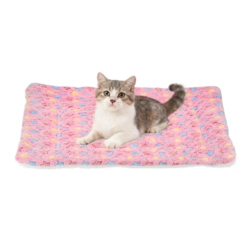Dog Cat Bed Mat, Soft Coral Fleece Pet Cushion Pad with Cute Star Print, Warm Washable Pet Bed 23x18 Inches, (Pink), Intended for Medium Small Dog Cat - color: Pink, size: 23x18 inch