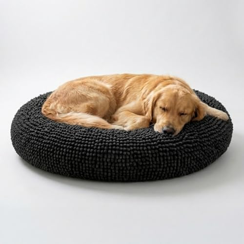 Muddy Mat® Cloud K-9 Bed for Dogs & Cats, Soft & Relaxing Donut Dog Bed, Chenille Material, Removable Cover, Washable & Dryer Safe–Black Large(40'x40') - color: Black, size: Large (40''X40'')