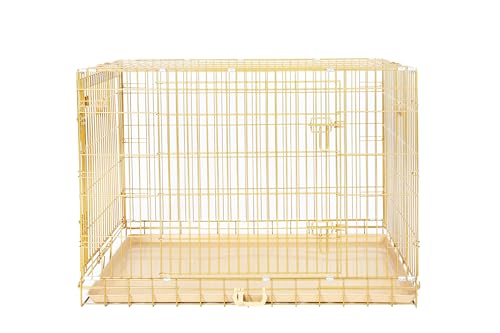 HOMEY PET 42" Gold Folding Dog Crate, Dog Cage for Large Dog Kennels with Pull Out Tray(No Floor Grid)