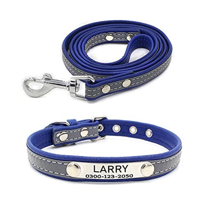 Custom Personalized Reflective Cat Dog Collar and Leash Set with Engraved Name Plate Blue Puppy Kitty Dog Cat Collar and 4 FT Leash Set for Small Medium Large Girl Boy Dogs Cats - color: Blue, size: XL (15.0-18.1in)