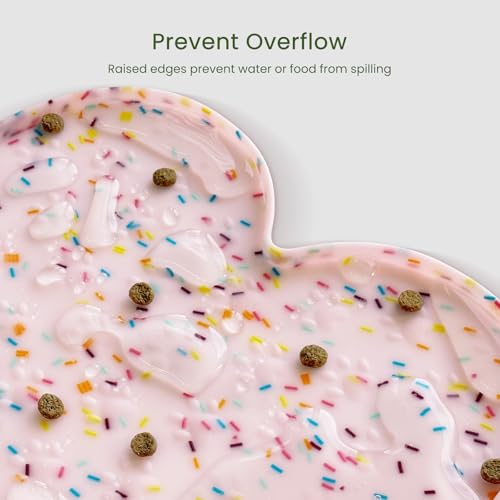 PWTAA Dog Food Mat Anti-Slip Silicone Dog Bowl Mat Thicker Pet Placemat Waterproof Cat Feeder Pad with Raised Edge Puppy Kitten Feeding Mats Suitable Small Medium-Sized Dogs Cats Eating Tray - color: Donut Pink, size: 19.4" x 9.8"