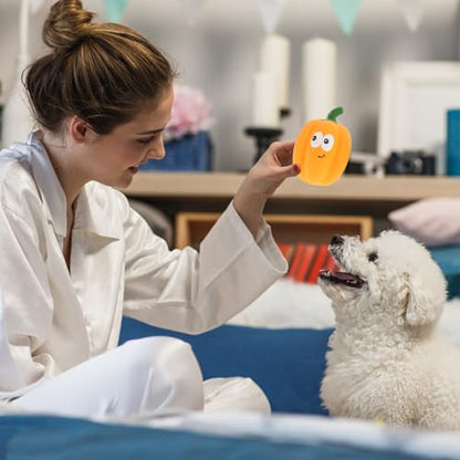 Balacoo 2 Pcs Squeaky Latex Pumpkin Dog Toys, Chew-Redirecting for Destructive Chewing, Teeth-Grinding Texture for Dental Health – for Small & Medium Dogs, Halloween & Fall Play