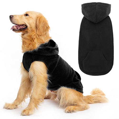 EXPAWLORER Dog Hoodie Fleece Sweater Vest, Hooded Dog Sweatshirt Fall Winter Pet Clothes with Leash Ring, Sleeveless Warm Cozy Puppy Clothing for Cat Small Medium Large Dogs Girl Boy, Black S - color: Black, size: Small