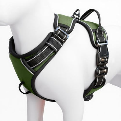 No Pull Dog Harness, No Chock Reflective Adjustable Soft Padded Pet Vest with Easy Control Handle, Easy Wearing with Stylish, Reinforced Knot, 2 Buckles - color: Army Green, size: X-Small
