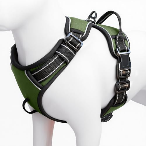 No Pull Dog Harness, No Chock Reflective Adjustable Soft Padded Pet Vest with Easy Control Handle, Easy Wearing with Stylish, Reinforced Knot, 2 Buckles - color: Army Green, size: X-Small
