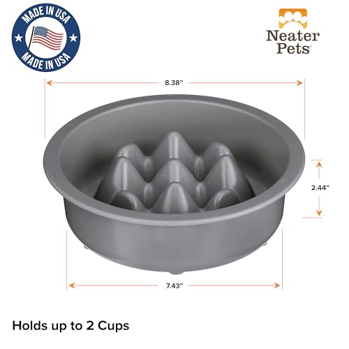 The Niner Slow Feed Bowl - Raised Peaks Slow Down Pets Eating - Fits Elevated Feeders Including Neater Feeder Large Sizes - Gentle on Teeth and Gums - Holds up to 2 Cups (Gunmetal Grey) - color: Gunmetal Grey