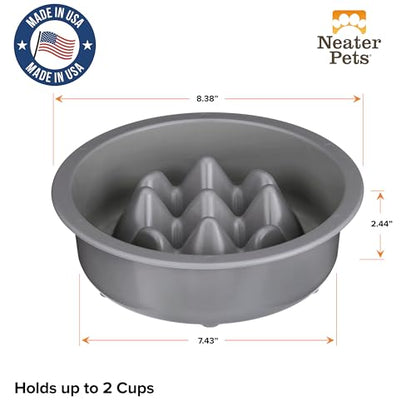 The Niner Slow Feed Bowl - Raised Peaks Slow Down Pets Eating - Fits Elevated Feeders Including Neater Feeder Large Sizes - Gentle on Teeth and Gums - Holds up to 2 Cups (Gunmetal Grey) - color: Gunmetal Grey
