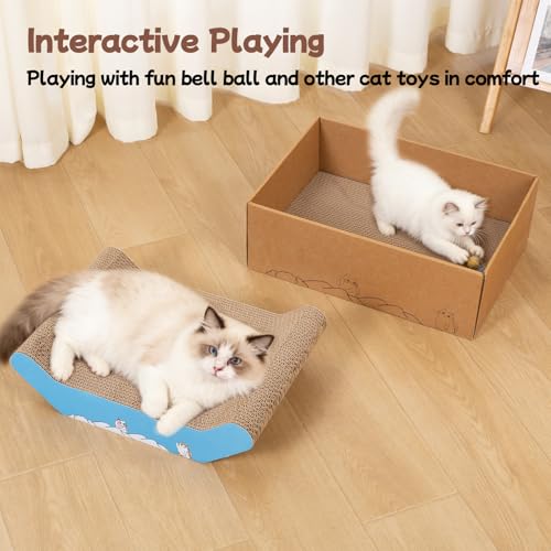 Cardboard Cat Scratcher Bed 16.9 Inch Cat Scratch Box with Cat Scratching Pad for Indoor Cats - size: 16.5 x 11.4 x 4.7 inches