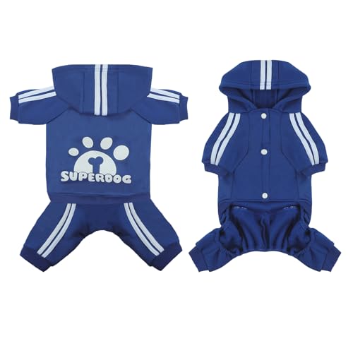 Dog Hoodie 4 Legs Jumpsuit for Small Dogs Puppy Clothes Dog Pullover Sweatshirt Cotton Doggie Winter Coat Cat Apparel(Medium,Blue) - color: Blue, size: Medium
