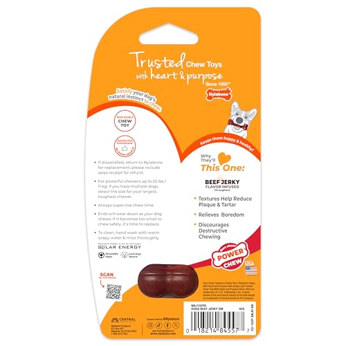 Nylabone Textured Bone Power Chew Toy for Dogs, Durable & Tough Dog Toys for Aggressive Chewers, Beef Jerky Flavor, Small Dogs - Up to 25 Ibs, 1 Count - size: Small