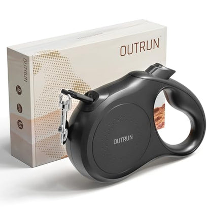 OUTRUN Retractable Dog Leash 16.5 FT Walking Leash up to 55 Lbs, Strong Nylon Tape No Tangle, Heavy Duty One-Handed Brake Lock Perfect for Small & Medium Sized Dogs and Pets - color: Black