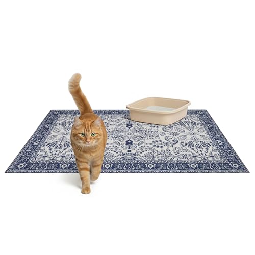 Lovewag Pets Washable Cat Litter Mat 2 PCs - Keep Litter Off Your Floors, Gentle on Paws, 36x48 Inches Large Size, Waterproof Non-Slip Reusable Compatible with Cat Box (Indigo Garden) - color: Indigo Garden, size: 36x48 inches (Pack of 2)