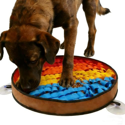 Snuffle Mat for Dogs Large Breed - 20 Inch Round Dog Sniffing Mat with 3 Suction Cups & Non-Slip Base, Slow Feeder Puzzle Toy for Mental Stimulation, Anxiety Relief, Durable Machine Washable (Rainbow) - color: Rainbow