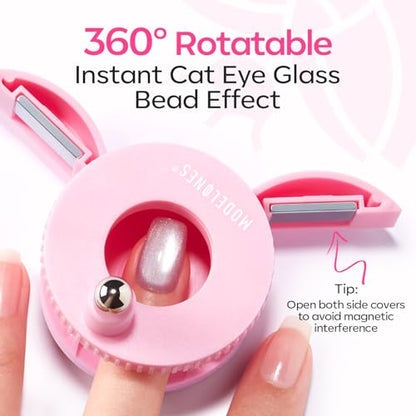 modelones 5D Automatic Nail Magnet for Cateye Gel Polish, Upgraded 3-in-1 Strong 360° Rotating Glass Bead Magnetic Side-Light Nail Magnet for Beginner-Friendly DIY Nail Designs (Magnet Only) - color: A-1 Angel Wing Cat Eye Magnet