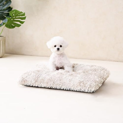 EHEYCIGA Fluffy Dog Crate Bed for Small Dogs, Plush Faux Fur Crate Pad, Calming Anti Anxiety Small Dog Bed, Washable Soft Warm Mat with Non-Slip Bottom, Brown - color: Brown, size: 23.6 x 17.5