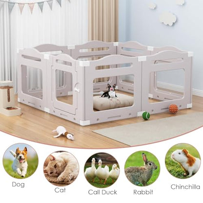 Acrylic Dog Playpen Indoor, Puppy Cat Small Pet Play Pen, 50.8" L x 50.8" W x 23.6" H Clear PlayPen for Cat Rabbit Ferret, Dog Fence Crate Whelping Cage (Apricot Gray, 8 Panel) - color: Gray