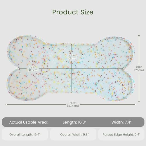 PWTAA Dog Food Mat Anti-Slip Silicone Dog Bowl Mat Thicker Pet Placemat Waterproof Cat Feeder Pad with Raised Edge Puppy Kitten Feeding Mats Suitable Small Medium-Sized Dogs Cats Eating Tray - color: Donut White, size: 19.4" x 9.8"