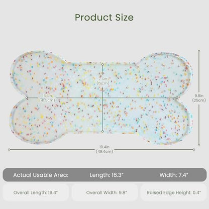 PWTAA Dog Food Mat Anti-Slip Silicone Dog Bowl Mat Thicker Pet Placemat Waterproof Cat Feeder Pad with Raised Edge Puppy Kitten Feeding Mats Suitable Small Medium-Sized Dogs Cats Eating Tray - color: Donut White, size: 19.4" x 9.8"
