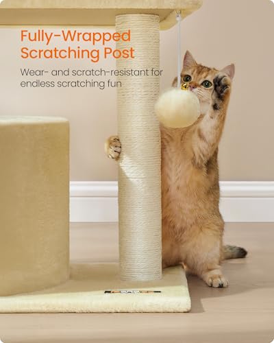 Feandrea Cat Tree, Small Cat Tower with Sisal Scratching Post, Plush Condo with Padded Perch, for Small Spaces, Kittens, Sand Beige UPCT050LF01 - color: Sand Beige