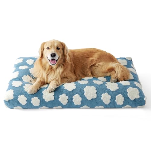 LE SURE Cute XL Dog Bed-Extra Large Thick Shredded Chopped Foam Pet Bed Indoor with Removable Washable Cover, Modern Fuzzy Plush & Anti Slip Bottom, Blue - color: Blue, size: 44.0"L x 32.0"W x 4.0"Th