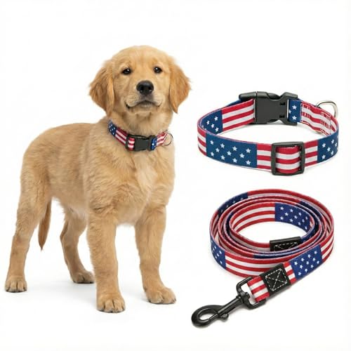 American Flag Dog Collar, Adjustable Nylon Patriotic Red White Blue Collar for Small/Medium/Large Dogs, 4th of July USA Pet Collar (Size S) - size: Small