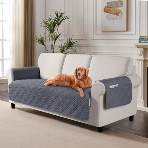 TAOCOCO Waterproof Couch Covers for Pets Dogs with Non Slip Backing, Sofa Seat Covers with Side Pocket for 3 Cushion Couch Washable Dog Couch Cover Protector Sofa Slipcovers(Sofa Plus, Dark Grey) - color: Dark Grey, size: Sofa Plus(Seat Width: 72.4'')