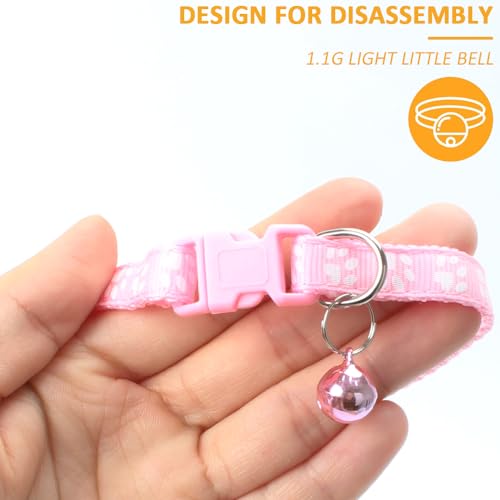 MJIYA Cat Collar with Bell, Breakaway Grid Collar with Plastic Buckle, Light Adjustable, Nylon, Kitty Collars - color: Pink