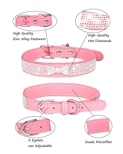 Dog Collar for Small Dogs, Adjustable Leather Suede Bling Dog Collars，Pink Dog Collar Cat Collar, Rhinestone Dog Collar (XS, pink4) - color: pink4, size: XS