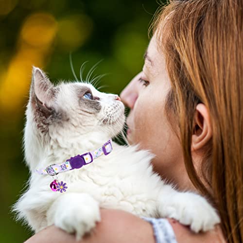 Breakaway Cat Collars with Bell & Cute Pendants, 3 Pack Safety Buckle Kitten Collars, Adjustable Pet Collar Ideal for Girl Boy Cats Puppy (Daisy Pattern) - color: Style A - Flower