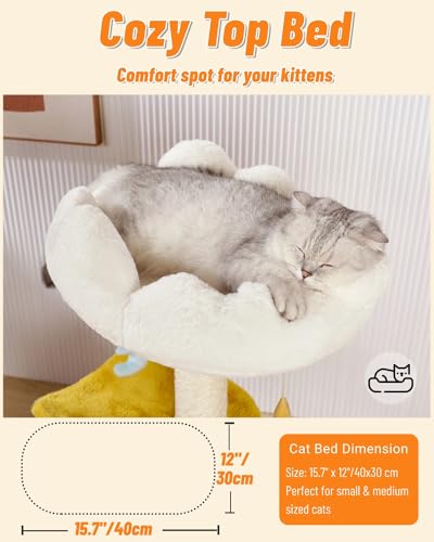 Happi N Pets Cloud Cat Tree, 31.5in Multi-Level Indoor Cat Tower with Scratching Posts, Viewing Perch, Removable & Washable Cushions, Cat Activity Tree with Dangling Toy - size: 31.5" with Scratching Posts