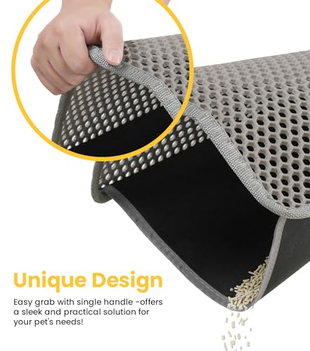 Cat Litter Trapping Mat, 27"x19" Universal Fit Litter Box Floor Mat, Hexagon Grids & Anti-Leak Base, Machine Washable, Non-Slip Kitty Mat for Most Homes, Gray - color: Gray