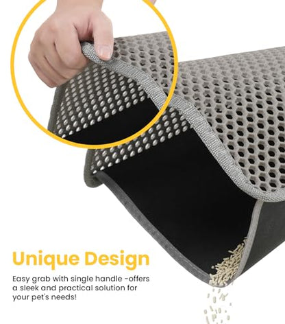 Cat Litter Trapping Mat, 27"x19" Universal Fit Litter Box Floor Mat, Hexagon Grids & Anti-Leak Base, Machine Washable, Non-Slip Kitty Mat for Most Homes, Gray - color: Gray