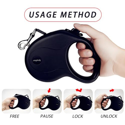 enrgticdg 16Ft Retractable Dog Leash,Light Weight Leash for Small to Medium Dogs/Cats Up to 50lbs,Stainless Steel Spring Strong Nylon Tape, Tangle Free, One-Handed Brake.(Black) - color: Black