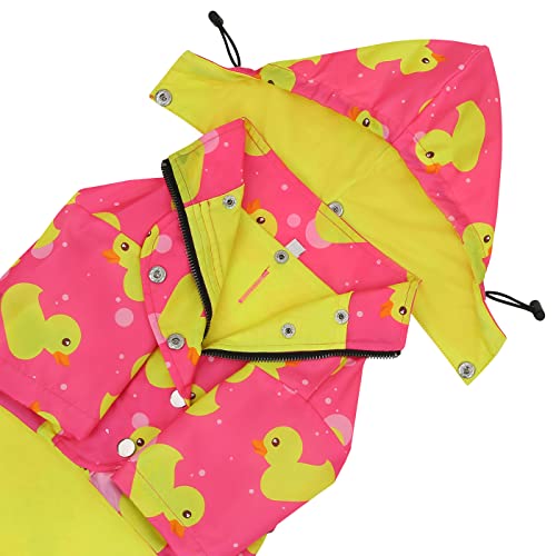 HDE Dog Raincoat Poncho Double Layer Zip Rain Jacket with Removable Hood, Leash Hole for Small to 3XL Dogs and Puppies Ducks Pink - L - color: Ducks Pink, size: Large