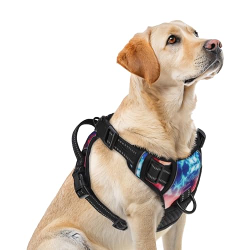 PUPTECK No Pull Tactical Dog Harness for Large, Adjustable Reflective Dog Harness with Handle Easy Control, Comfortable Soft Padded Pet Vest Harness for Large Dogs, Aurora L - color: Aurora, size: Large