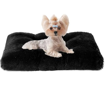 EHEYCIGA Fluffy Dog Crate Bed for Small Dogs, Plush Faux Fur Crate Pad, Calming Anti Anxiety Small Dog Bed, Washable Soft Warm Mat with Non-Slip Bottom, Black - color: Black, size: 23.6 x 17.5