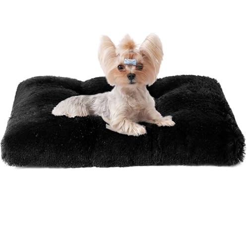 EHEYCIGA Fluffy Dog Crate Bed for Small Dogs, Plush Faux Fur Crate Pad, Calming Anti Anxiety Small Dog Bed, Washable Soft Warm Mat with Non-Slip Bottom, Black - color: Black, size: 23.6 x 17.5