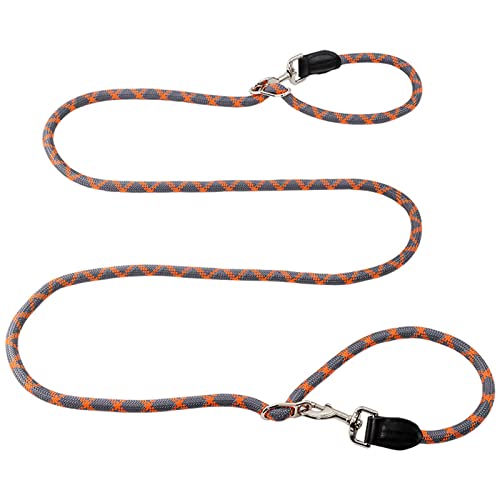 Hands Free Dog Leash(8.5ft), 8 in 1 Multifunction Nylon Double Leash for Dogs,1.2cm Dog Training Leash with Reflective Stitching, Adjustable Waist Dog Leash Fits all Waist for Medium Large Dogs-Orange - color: Orange