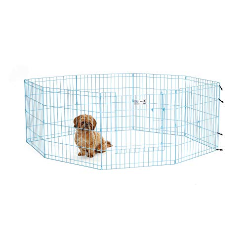 MidWest Homes for Pets 24-Inch Exercise Pen, for Indoor and Outdoor Use, 16 Sq Feet of Play, Single Door Folding Dog Pen, with Large Door Opening & Secure Latch, Easy to Set Up, Foldable Dog Playpen - color: Blue w/ Door, size: 24" H