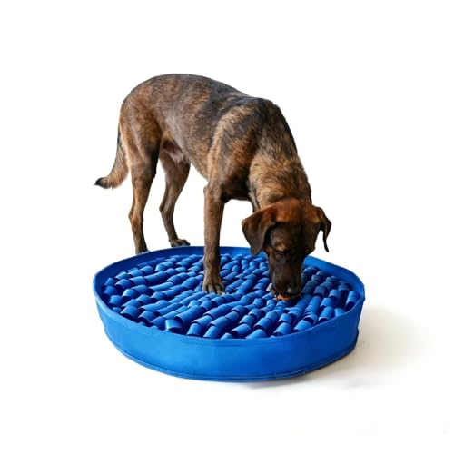 Snuffle Mat for Dogs Large Breed - 20 Inch Round Dog Sniffing Mat with 3 Suction Cups & Non-Slip Base, Slow Feeder Puzzle Toy for Mental Stimulation, Anxiety Relief, Durable Machine Washable (Navy) - color: Navy