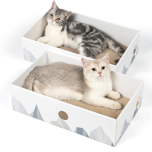 Conlun Cat Scratcher Box with 3-Layer Corrugated Pad, Heavy-Duty Double-Sided Cardboard Scratching Board & Bed, Checkered Design, for Cats, Large 2-Pack - color: White, size: L+2 Boxs
