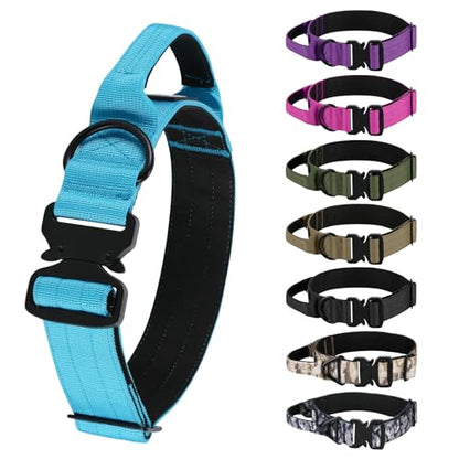 Tactical Thick Dog Collar, Adjustable Training Nylon Dog Collar, Heavy Duty Metal Buckle & Control Handle for Small Medium Large Dogs (L, Blue) - color: Blue, size: L