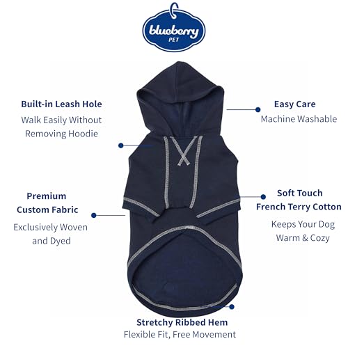 Blueberry Pet Essentials Soft & Comfy Better Basic Cotton Blend Dog Hoodie Sweatshirt in Midnight Blue, Back Length 16", Pack of 1 Jacket for Dogs - color: Dog Hoodie - Midnight Blue, size: 16 inch (Pack of 1)