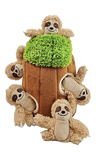 Glow Pups Hide and Seek Dog Toy, Plush Sloth in Tree, Squeaky Interactive Fun, Promotes Mental Stimulation, Keep Your Dog Entertained, Easy to Clean, Soft & Plush, Large, Brown/Green - size: Large