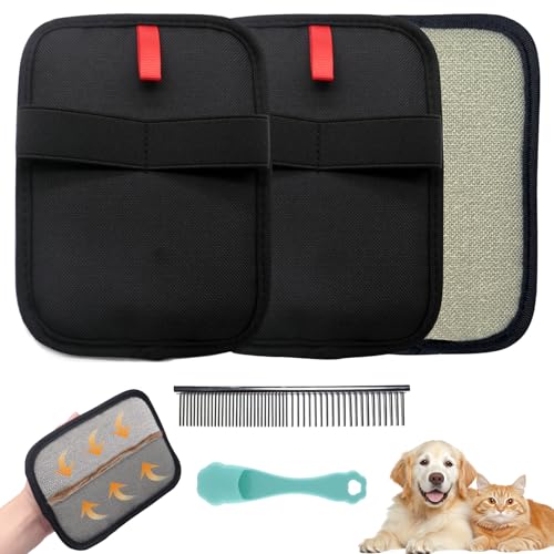 Pet Hair Removal Glove for Small Hands, 2Pcs Electrostatic Dog Cat Hair Remover Gloves for Furniture Car Seat Couch, Reusable Grooming & Shedding Tool with Free Steel Comb & Toothbrush - color: 2 Small Black