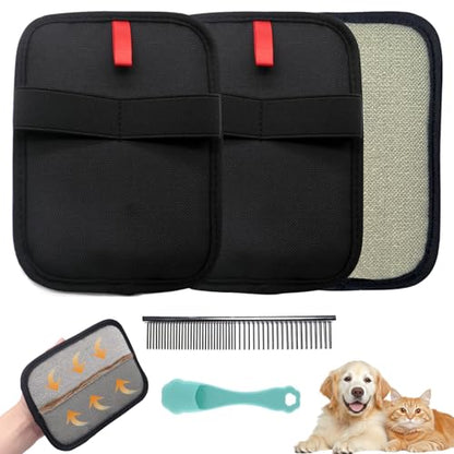 Pet Hair Removal Glove for Small Hands, 2Pcs Electrostatic Dog Cat Hair Remover Gloves for Furniture Car Seat Couch, Reusable Grooming & Shedding Tool with Free Steel Comb & Toothbrush - color: 2 Small Black