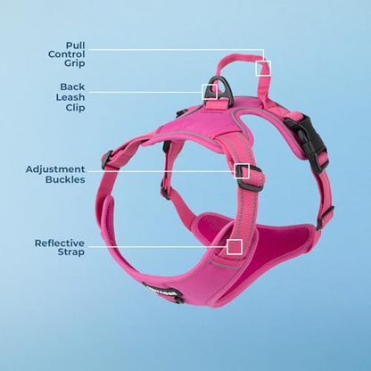 Voyager Dog Harness Dual Leash Attachment No-Pull Control Adjustable Soft but Strong Pet Harness for Medium and Large Dogs with 3M Reflective Technology, Fuchsia Nylon, XL (Chest: 28-37") - color: Fuchsia Nylon, size: XL (Chest: 28 - 37")