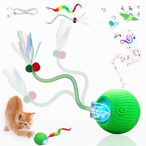 New Upgraded Cat Ball Toy - Speedy Tail 3.0 Cat Toy, Interactive Cat Toy Ball, Stimulating Toys and Juguetes para Gatos, Cat Toys for Bored Indoor（Sound Switchable） (Green) - color: A-Green