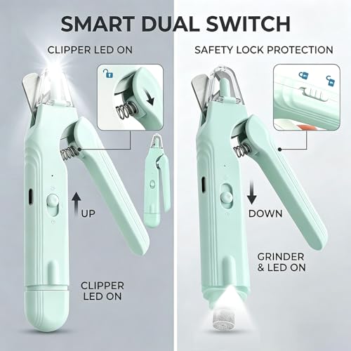2-in-1 Dog Nail Grinder & Dog Nail Clippers Trimmers for Large Medium Small Dogs Cats Pets Claw Trimmer with LED Lights (Green) - color: Green