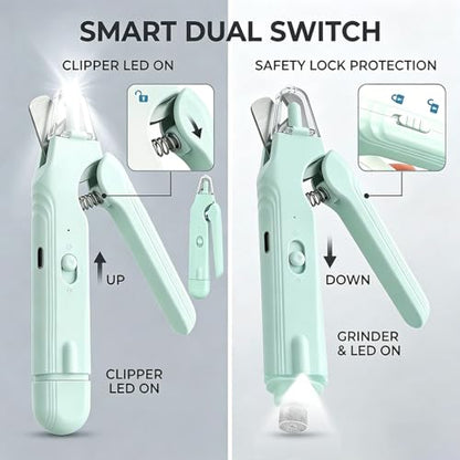 2-in-1 Dog Nail Grinder & Dog Nail Clippers Trimmers for Large Medium Small Dogs Cats Pets Claw Trimmer with LED Lights (Green) - color: Green